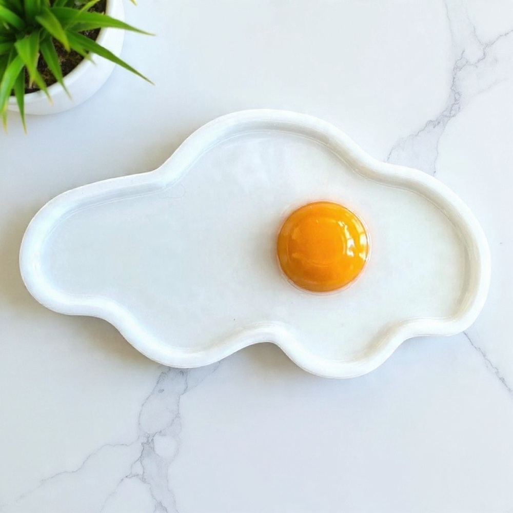 Sunny Side Up Egg Trinket Dish - Handmade - White & Yellow